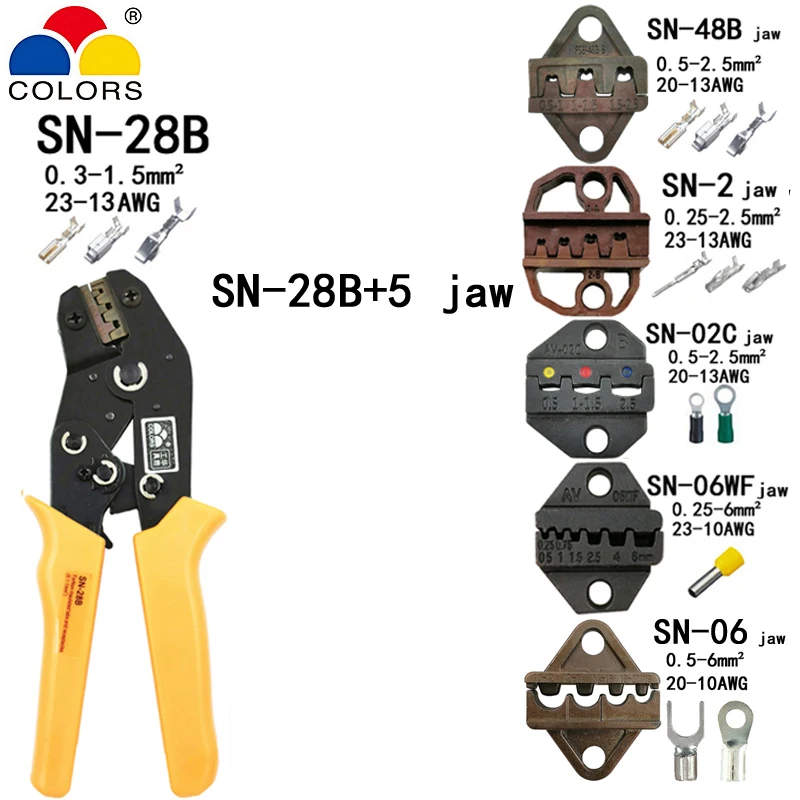 SN-28B обжимные плоскогубцы 10 челюстей для TAB 2,8 4,8 6,3/C3 XH2.54 3,96 2510/трубки/неизоляционные клеммы электрические клещи набор инструментов - Цвет: SN-28B 5jaw