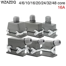 Rectangular heavy duty connector hdc-he-4/6/10/16/20/24/32/48 core waterproof aviation plug top line and lateral line 16A