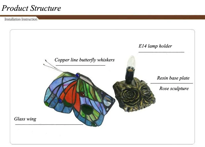 Витражный цветной маленький цветок Tiffanylamp Милая бабочка декоративный ночной Светильник детский светодиодный ночной Светильник для детей