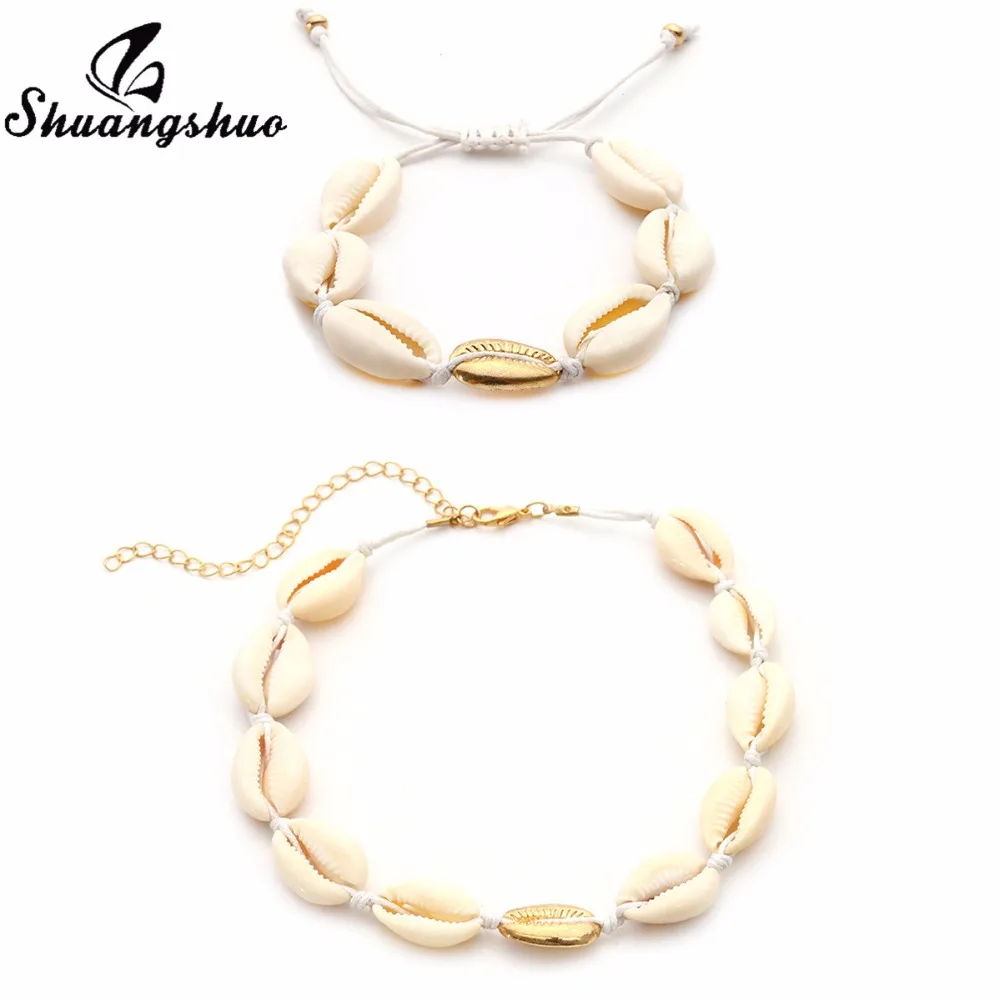 

Shuangshuo Bohemian Shell Jewelry Charm Bracelet Sea Shells Bracelets & Bangles Women White Adjustable Rope Chain Beach Gfit
