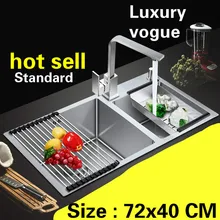 Квартира Роскошные кухня ручная раковина двойной паз прочный сделать блюда 304 нержавеющая сталь Лидер продаж 72x40 см
