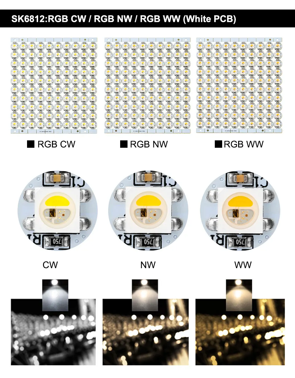 10~ 200 шт. WS2812B RGB светодиодный чип с теплоотводом 10 мм* 3 мм черный/белый PCB SK6812 5050 SMD светодиодный RGBW RGBWW Светодиодная лента DC5V