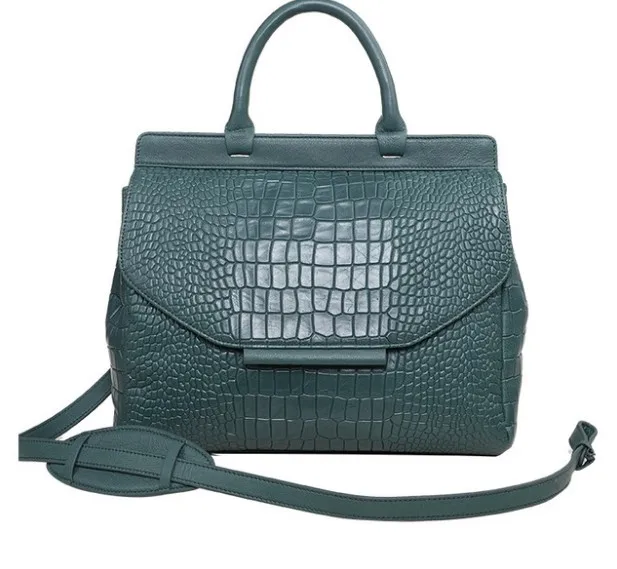 Новинка,, натуральная кожа, Европа, сумки на плечо, для женщин, Крокодиловая Кожа, тренд, сумки на плечо, для офиса, леди, бизнес-сумка, ручная сумка, slfb89 - Цвет: Зеленый