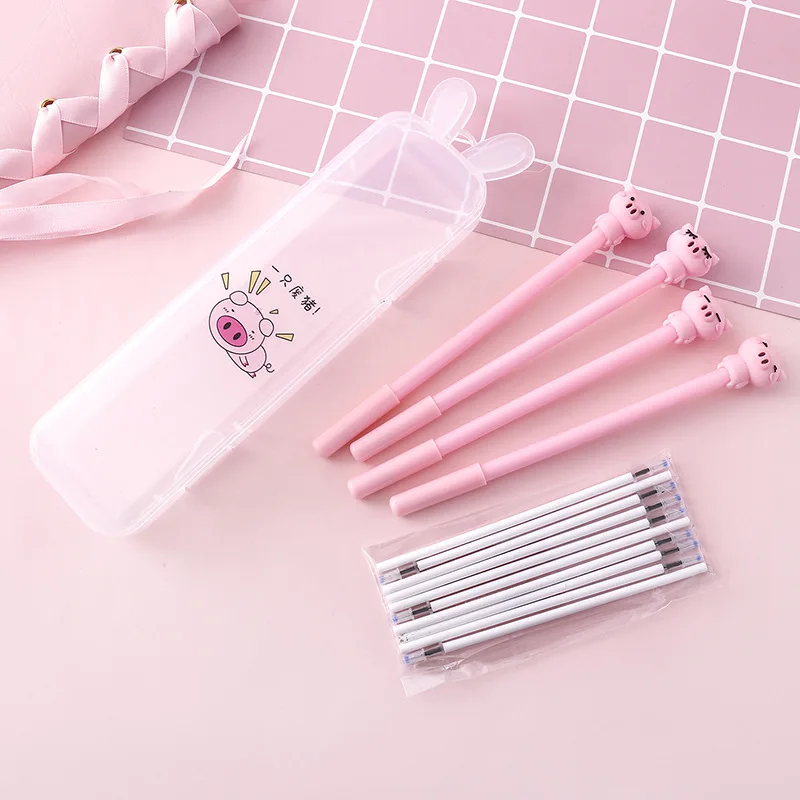 Новые корейские прозрачные пеналы для карандашей Cuten rabbit pig, набор для заправки ручек, набор для студентов, детей, мультяшный кавайный пенал, Подарочные канцелярские принадлежности