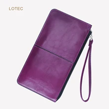 LOTEC Female Fashion PU Leather Long Zipper Slim Wallet Purse Women Large Money Clip Thin Cellphone Wristlets Clutch