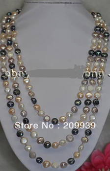 

huij 002889 64" 8-9mm white pink purple black pearl necklace