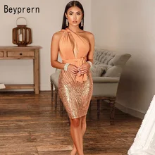 Beyprern Luxo Lantejoulas Bodycon Bandage Vestido de Festa Moda Feminina Lindo Lantejoula Mini Vestido de Noite Clubwears Roupas De Aniversário(China)