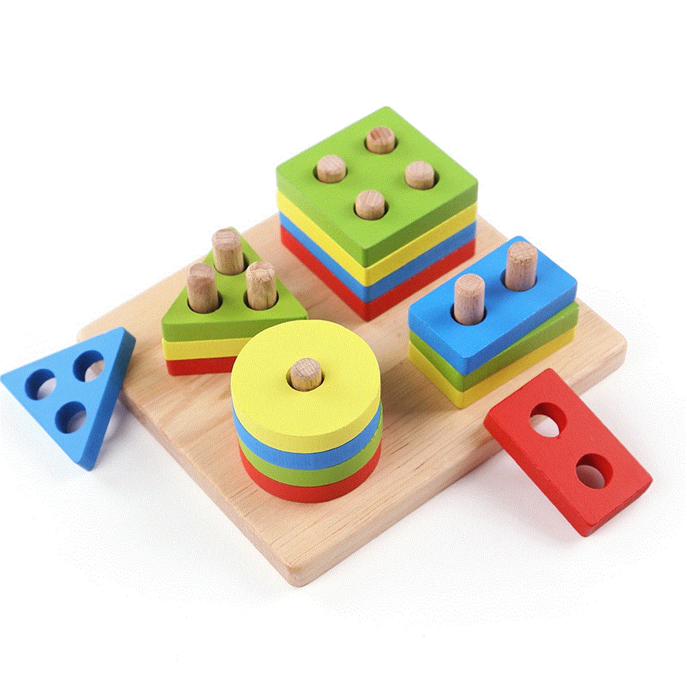 Montessori Wooden Blocks Educational Toys Kids Baby Learning Geometric