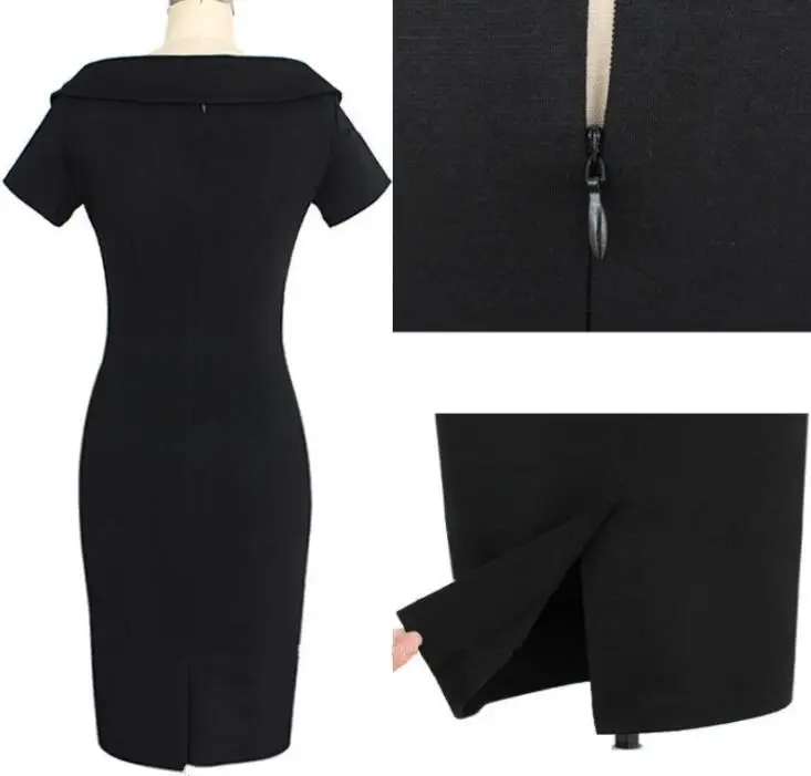 Летнее черное модное сексуальное вечернее платье с открытыми плечами карандаш с коротким рукавом платья на молнии с высокой талией vestidos