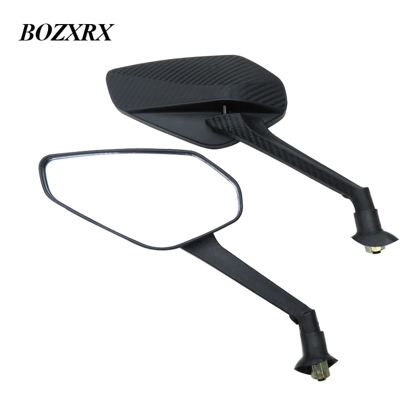 BOZXRX 1 Pair Motorcycle Carbon fiber grain Rear View Mirrors Handlebar Rearview Moto Side 8mm for Yamaha Honda | Автомобили и