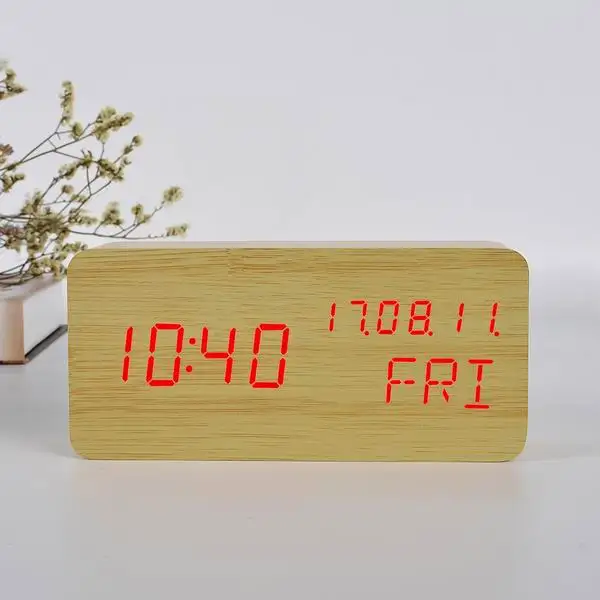 FiBiSonic цифровой светодиодный Будильник звук Голосовое управление настольные часы температура Неделя дисплей будильники YY-MM-DD - Цвет: Bamboo Red