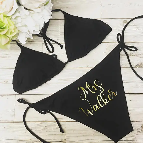 

personalize Mrs wedding Bride bikinis Bathing Suits Honeymoon Bachelorette Swimwear Hen party Swimsuit Bridesmaid gifts
