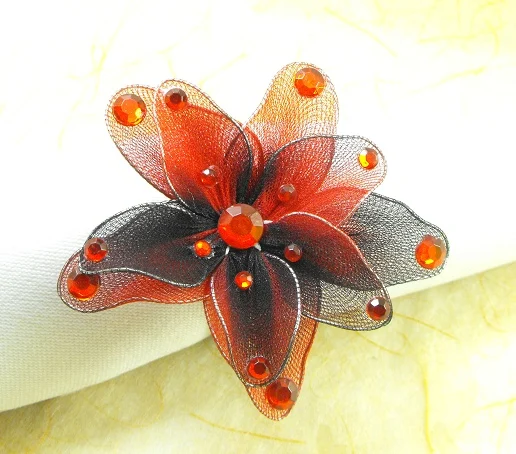 dark red crystal flower napkin ring beaded wedding holder | Дом и сад
