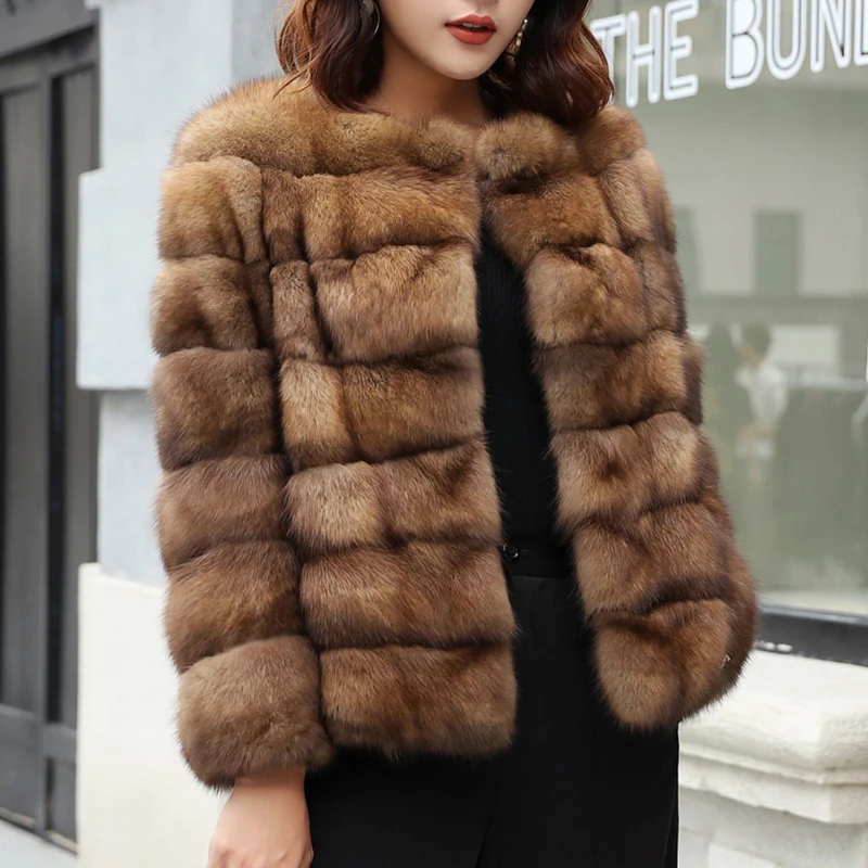 

Real Sable Whole Mink Fur Women Slim Regular Coat Martes Zibellina Mink Fur Jacket Porpular Mink Fur