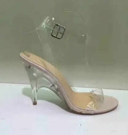 2017  new women gladiator sandals PVC high heels open toe celebrity shoes clear heel sandals wedding shoes transparent heel