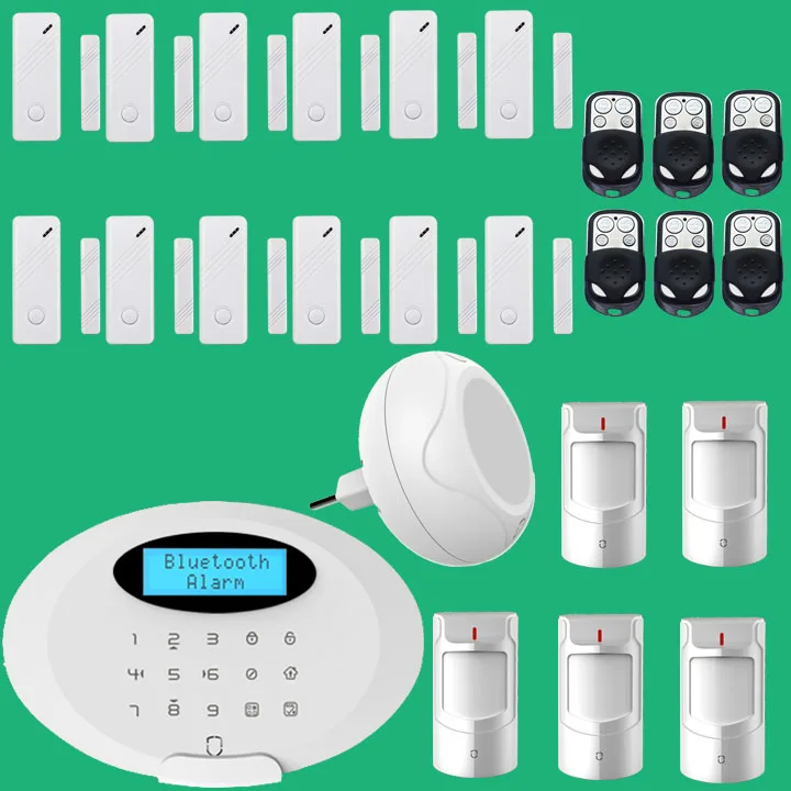 

free shipping Bluetooth & android APP control Intercom wireless GSM alarm system security home kits with 5 PIRS,12 Door Sensors
