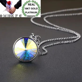 

OMHXFC Wholesale European Fashion Woman Girl Party Birthday Wedding Gift Round AAA Zircon 18KT White Gold Pendant Necklace EX62