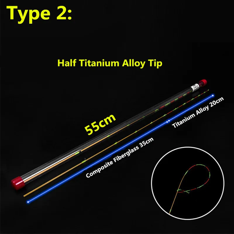 Exclusive Quality Glow in Dark Half Titanium Fiberglass Fishing Rod Tip Unbreakable Sensitive 55cm 2.6mm Dia.|rod tip|glow rodglow fishes |