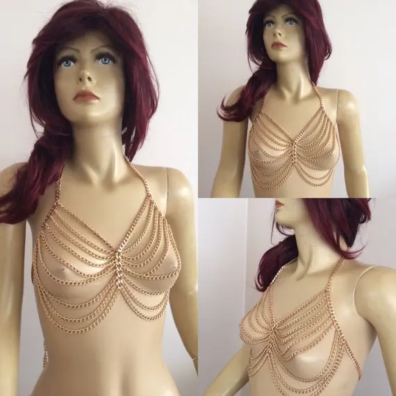 

New arrival European Summer Sexy Bikini Breast Collar Pendants & Necklaces Women Gold Body ketting Jewelry BY158