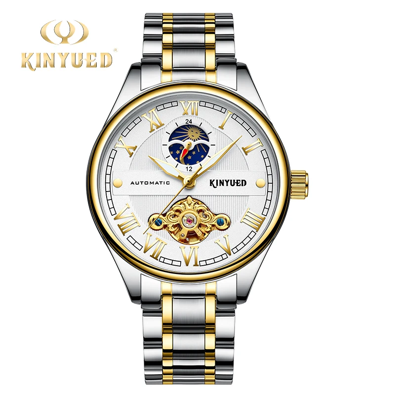 KINYUED 2018 Tourbillon Watch Men Automatic Mechanical Skeleton Wrist Watches Gold Business Luxury Moon Phase horloges mannen KINYUED 2018 Tourbillon Watch Men Automatic Mechanical Skeleton Wrist Watches Gold Business Luxury Moon Phase horloges mannen