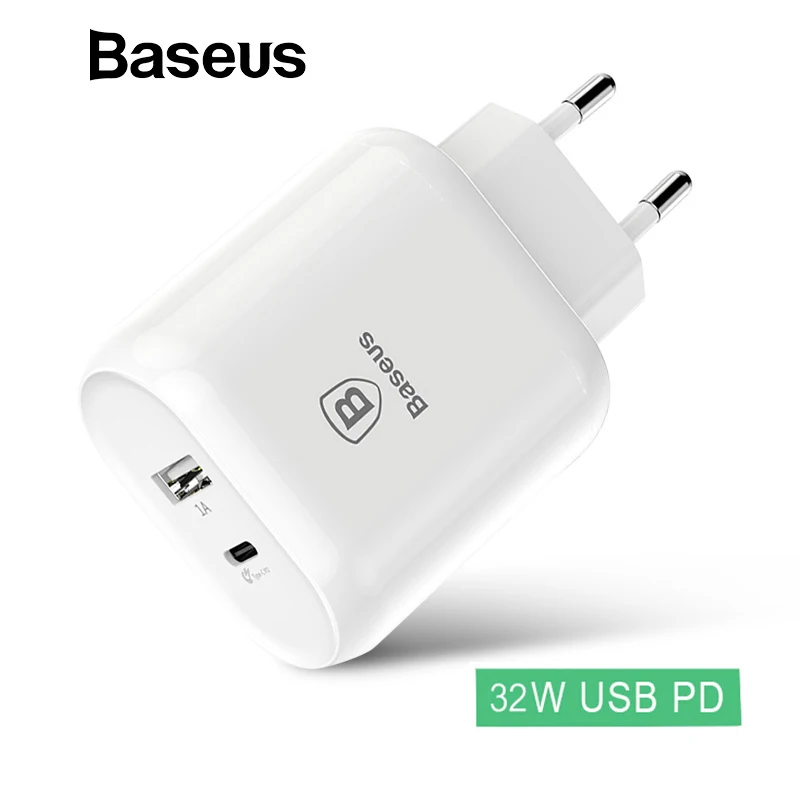 Baseus Dual USB Charger Adapter 32W Type-C PD Quick Charger Double USB Travel Wall Power Adapter For iPhone Samsung Xiaomi Baseus Dual USB Charger Adapter 32W Type-C PD Quick Charger Double USB Travel Wall Power Adapter For iPhone Samsung Xiaomi