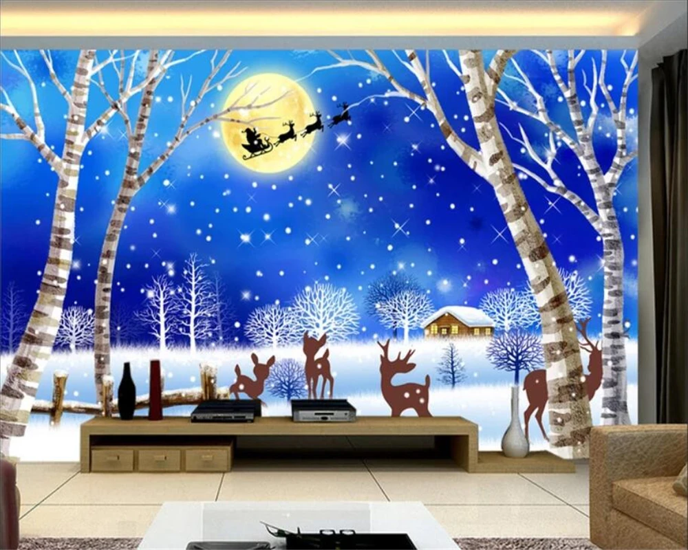 Пользовательские 3D стерео фотообои мультфильм Рождественская ночь Снежная сцена Детская комната фон обои для стен 3d обои