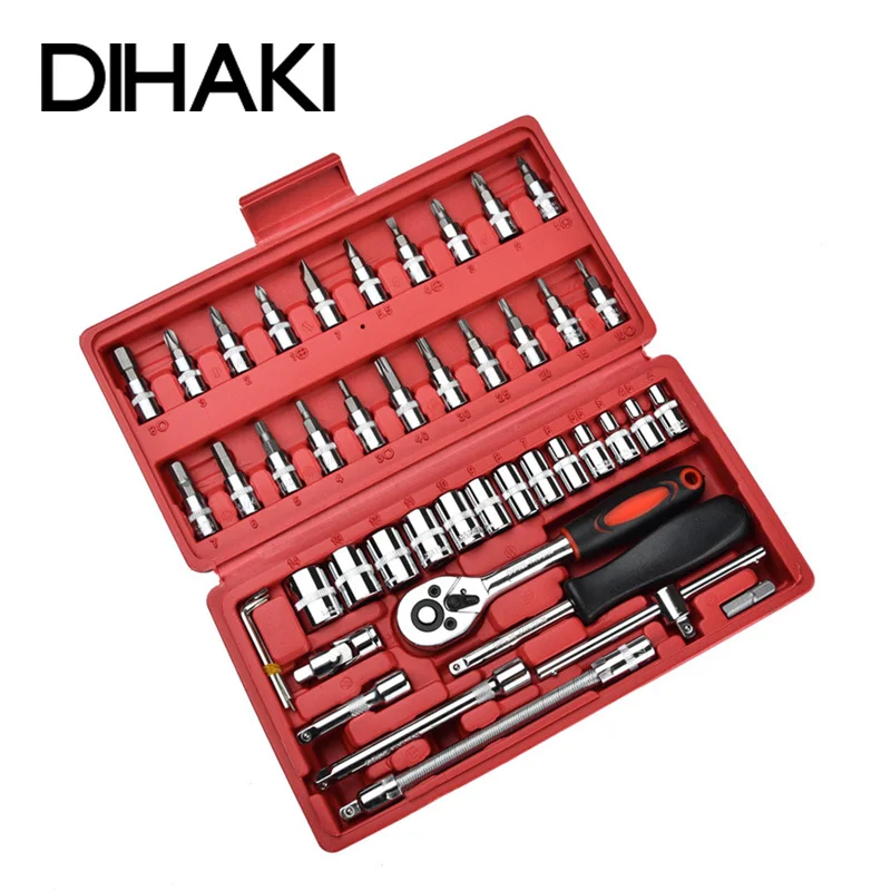 

Car Repair Tool 46pcs 1/4-Inch Socket Spanner Set Ratchet Torque Wrench Combo Tools Kit Auto Repairing Tool Set