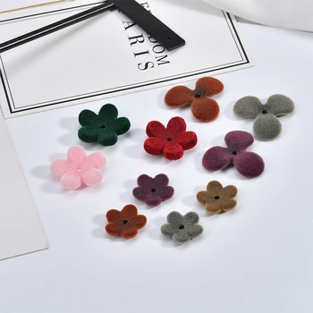 

New Trendy 40pcs/lot color handmade flowers shape Flocking materials fashion accessory charms diy key chain pendants