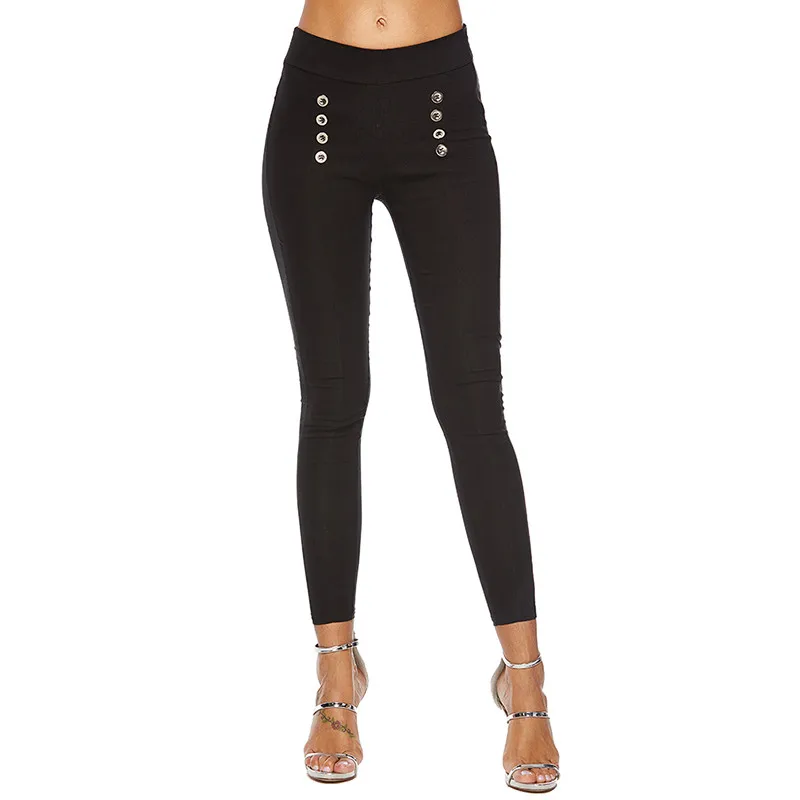 

Black Work Zipper Women Pants Capris Spring Trousers Skinny Sailor Pants Double Button Mid Waist Casual Pants