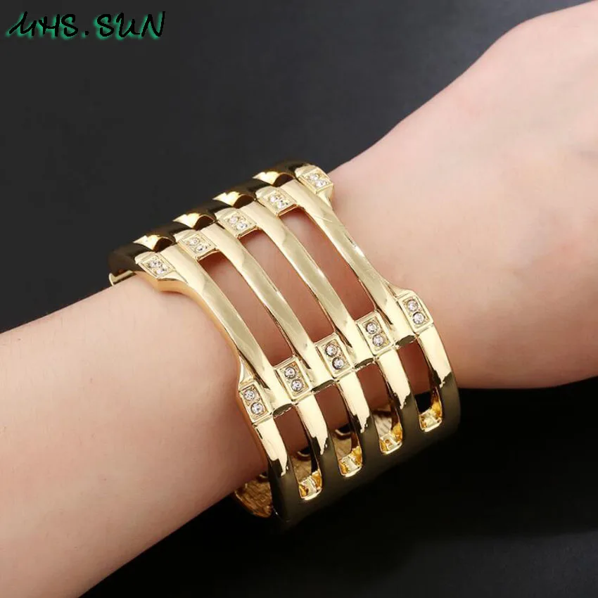

MHS.SUN Fashion Layers Hollow Women Bangles Bracelets Big Exaggerated European Style Ladies Girls Bangle Jewelry Gold Color 1Pcs