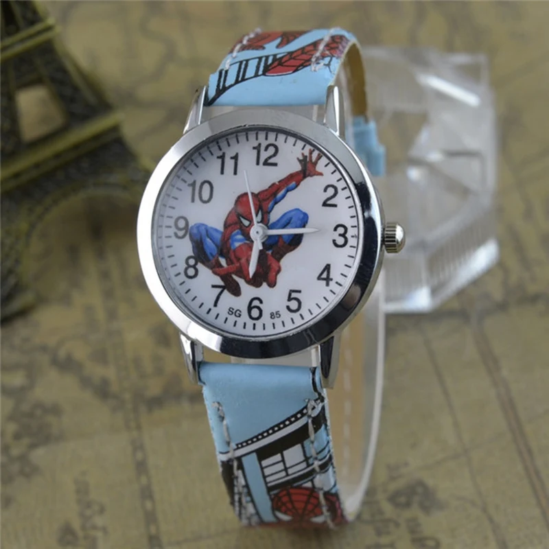 Детские часы с рисунком Человек-паук кожаный ремешок кварцевые часы лучшие детские наручные часы подарок