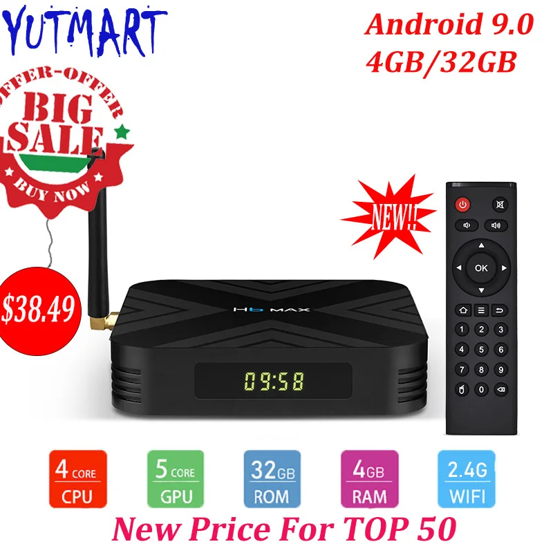 H6 MAX Smart TV BOX Android 9 0 Allwinner Четырехъядерный 4 ГБ 32 2 ГГц Wifi 100 м 4K телеприставка PK X96 |