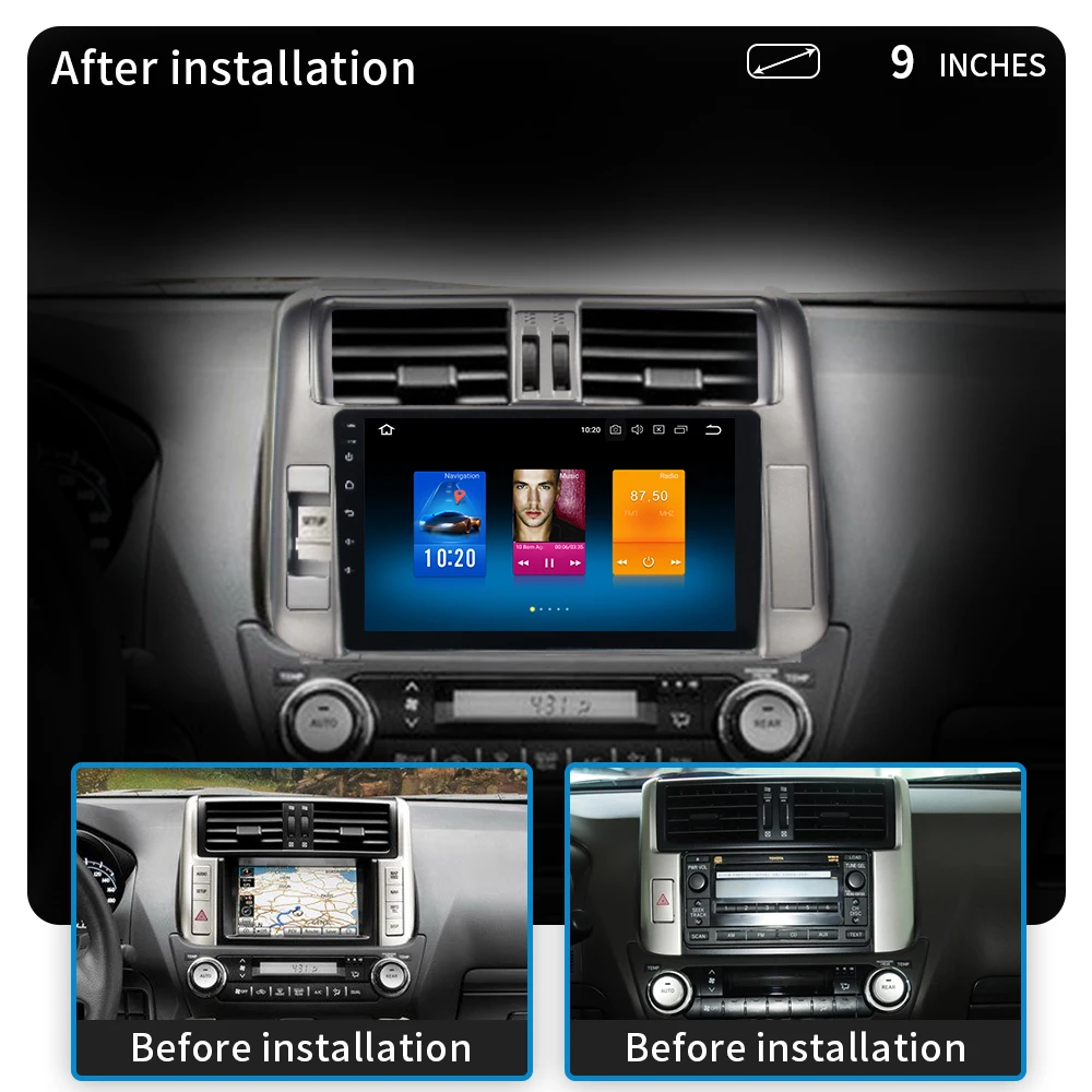 Top Dasaita Android 9.0 Car Radio for Toyota Prado 150 2010 2011 2012 2013 GPS Multimedia with 9" Touch Screen support JBL Amplifier 2