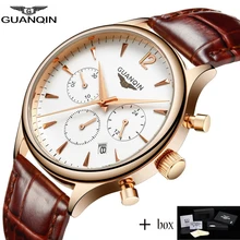 Guanqin Hommes Montres Top Marque De Luxe 2017 GUANQIN Hommes d’affaires montre-Bracelet Chronographe En Cuir Quartz montre Relogio Masculino Un