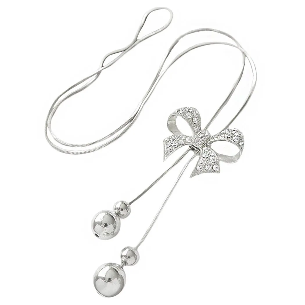 

Women Necklace Alloy Bow Pendant Hanging Curb Chain Long Chain Costume Jewelry Necklaces Chains(Silver)