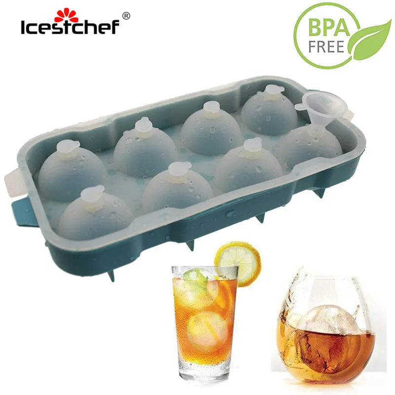

ICESTCHEF 1Pcs 8 Cavity Ice Mold Sphere Silicone Ice Ball Cube Tray Round Ice Ball Maker Cocktail Beverage Freezing Mould