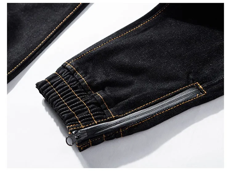 Mens Jeans Jogger Pants Fashion Classic Slim Fit Biker Denim Jogging Pants 2016 Cotton Casual Washed Trousers With Zipper M-XXL (22)