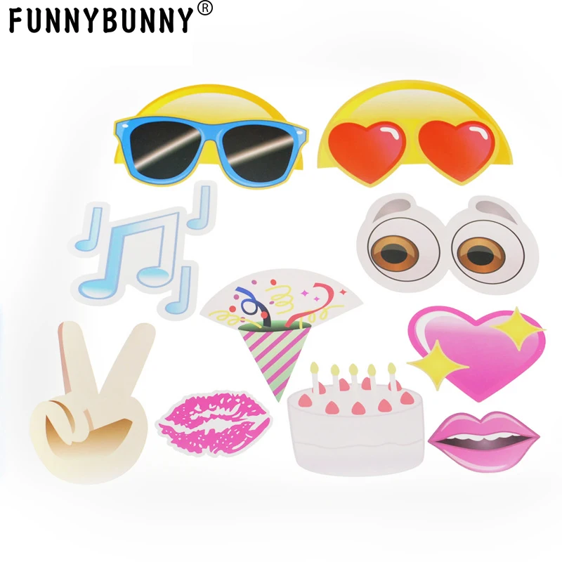 

FUNNYBUNNY Emoji-Icon Smiley Face Photo Booth Prop Party Kit - 20PCS