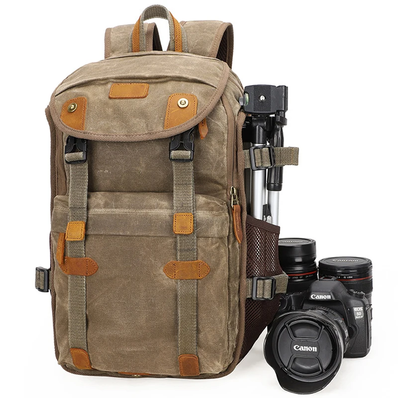 Батик холст+ кожа водонепроницаемый Ретро Повседневная Камера Фото Рюкзак видео Плечи сумка для Canon Nikon sony DSLR штатив объектив