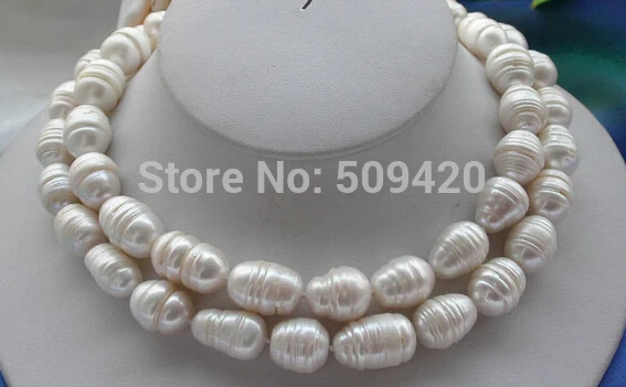 

~~ Free Shipping NATURAL 2row white rice CULTURED PEARL necklace 32