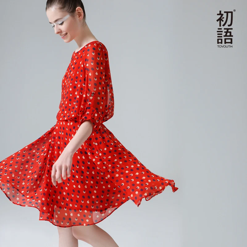 Toyouth Dress 2017 Летний Новый Женщины Повседневная Горошек-Line Половина Рукава