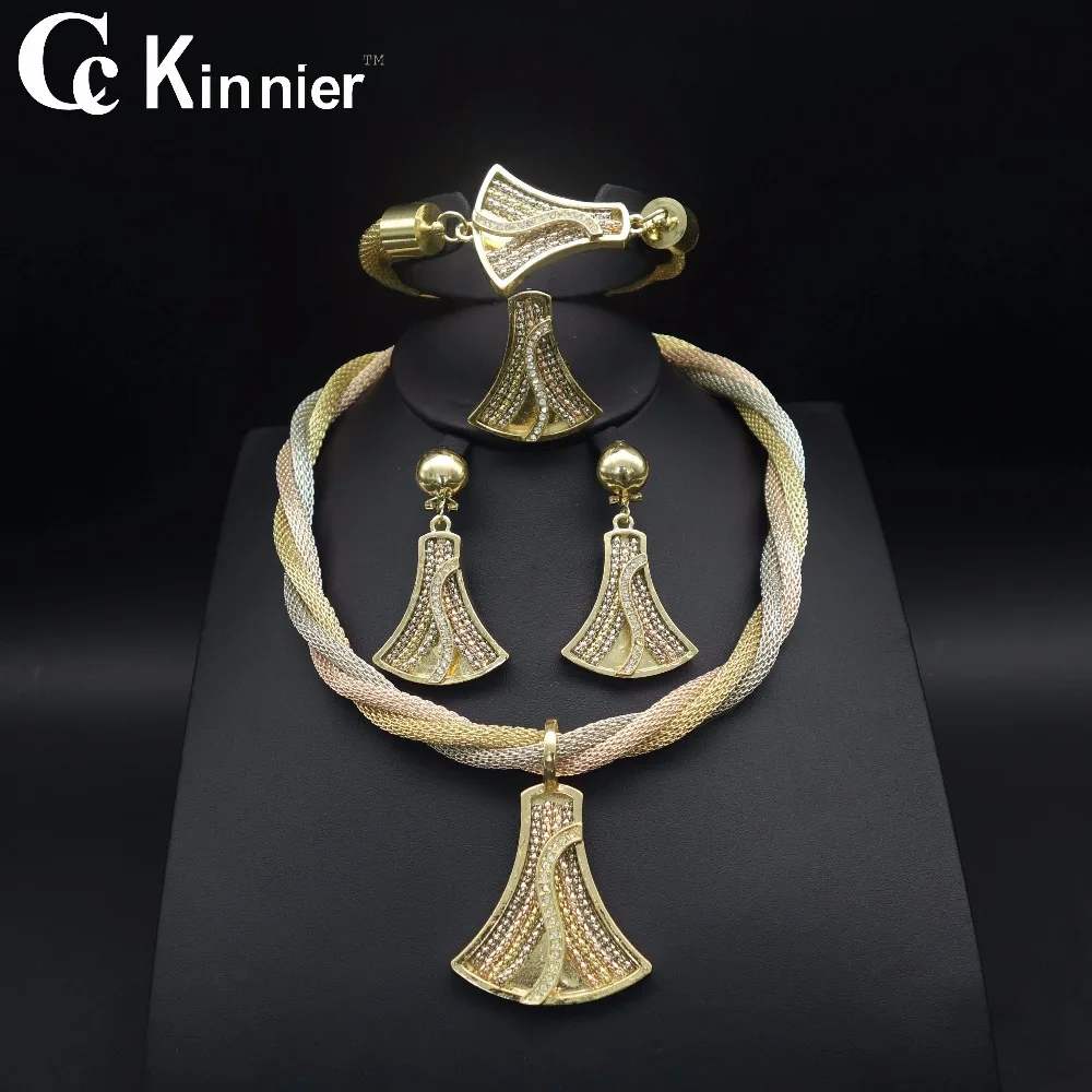 

Dubai gold-color wedding jewelry set Three color Exaggerated Fashion women Bridal African beads Necklace Bangle Earring Rings