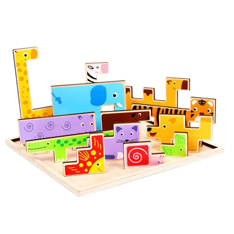 Детский деревянный тагрэм Головоломка Жираф Животные блоки игрушки тетрис игра Дети Детские развивающие игрушки набор подарки и с