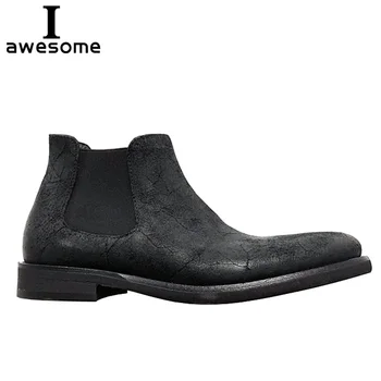 

Handmade Genuine Leather Autumn Men Boots Men Ankle Boots Retro Flats Casual Boots Men cowhide Chelsea boots Botas Slip-on
