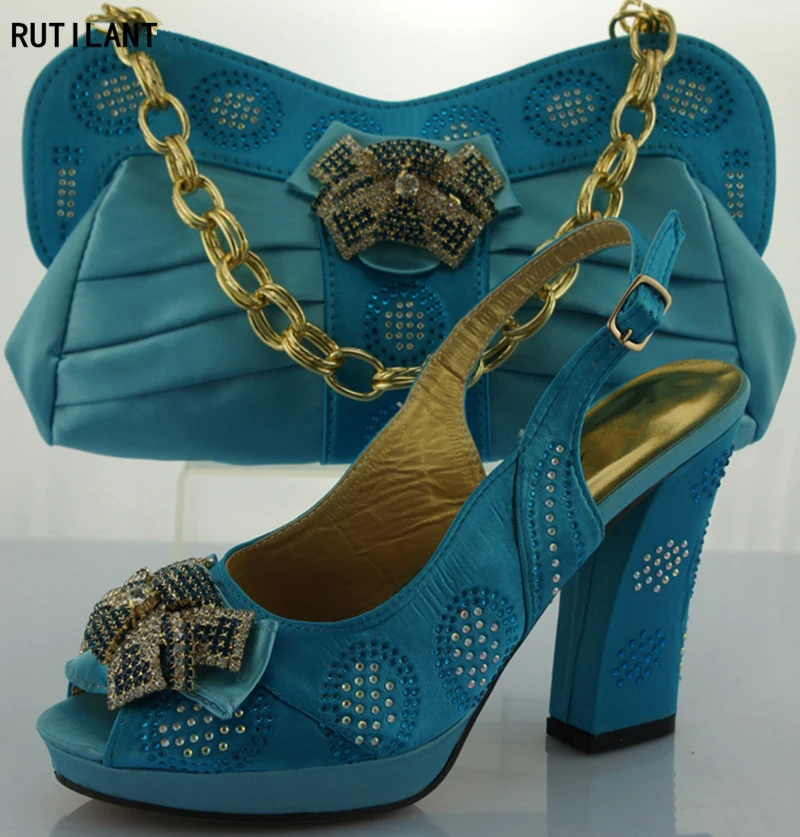 Ladies Italian Shoes and Bag Set Decorated with Rhinestone Sales In Women Matching Shoes and Bag