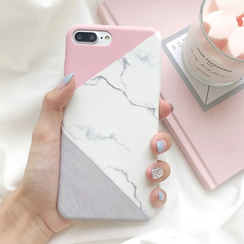 

Fashion Geometric Splice Color Pattern Case For iphone 8 7 6 6s Plus Cover Ultra thin Hard PC 3D Matte Marble Stone Phone Cases