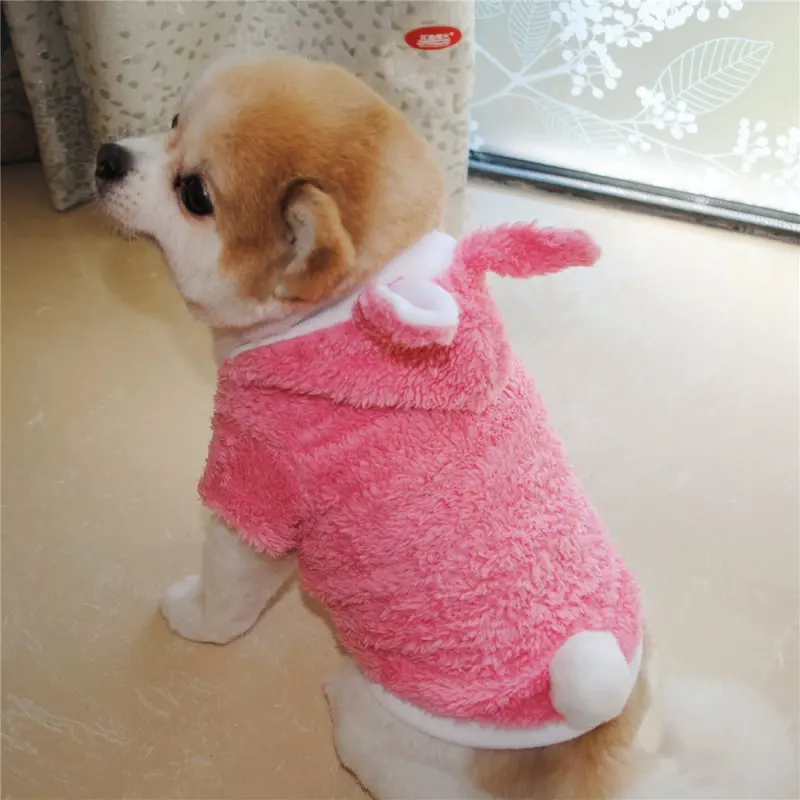 

Dog Winter Warm Thick Hoodies Rabbit Ear Hat Pink Red Sweater For Dogs Lovely Christmas Gift