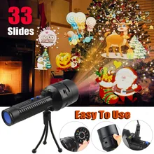 

33 slides Christmas Projector Lights Plug-in Card Flashlight LED Projector For Birthday Party Holiday Xmas Decor 18650 Battery