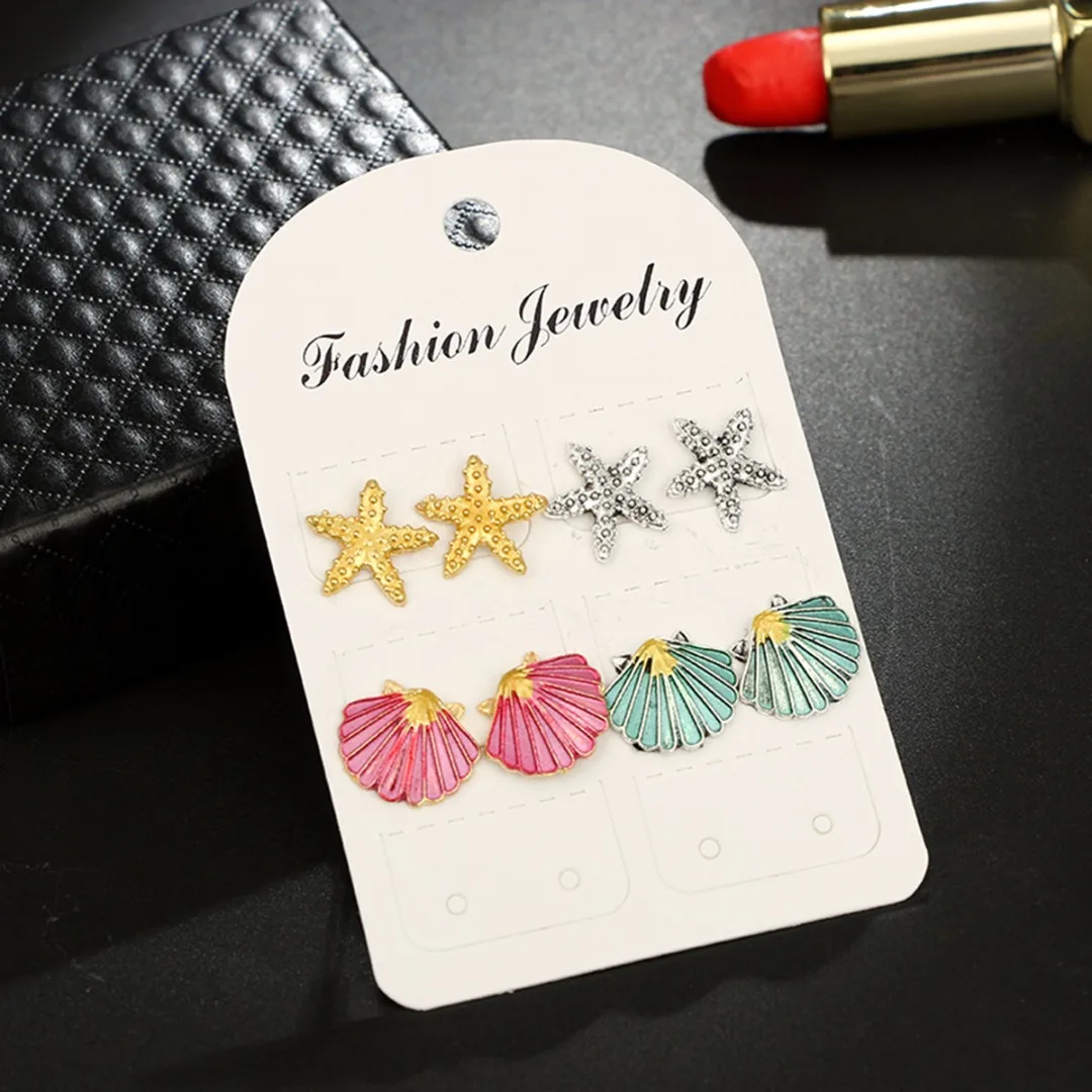 Vintage Starfish Shell Earring Set Shellhard Colorful Metal Sea Star Shell Stud Earrings Women Summer Beach Boho Ear Jewelry
