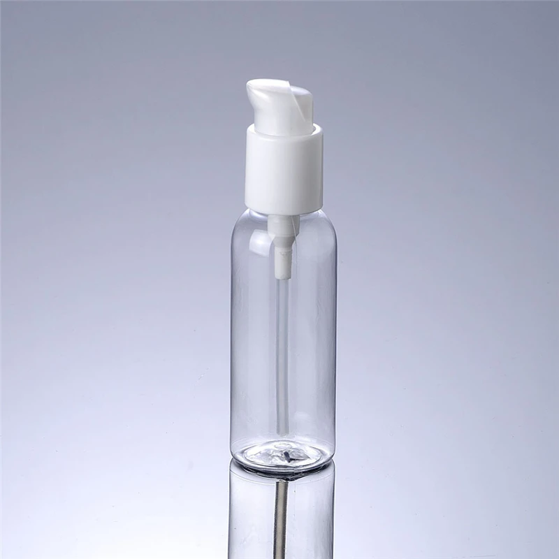 

1pcs 100ML lotion bottle. Transparent round shoulder PET bottle white cock with locking mercury Storage Bottle BQ014